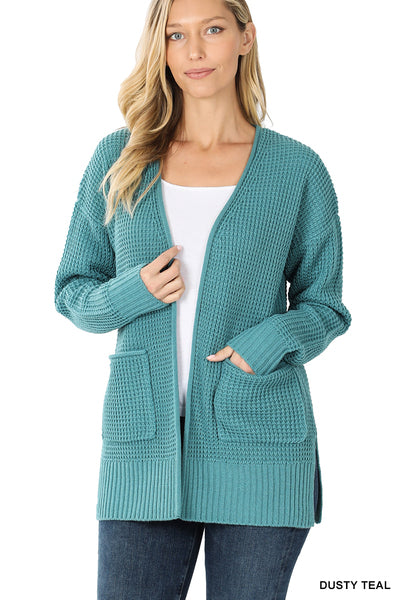Dusty Teal Waffle Cardigan