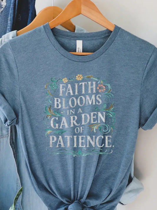 Heather Blue Faith Blooms in Patience Tee