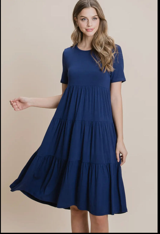 Navy Tiered Midi Dress