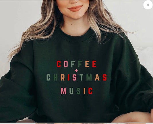 Coffee and Christmas Music Crewneck - Forest Green