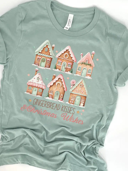 Gingerbread Kisses & Christmas Wishes - Dusty Blue Tee
