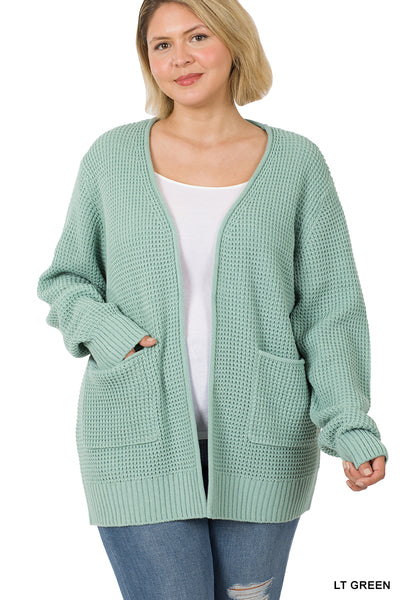 Plus Size Light Green Waffle Cardigan