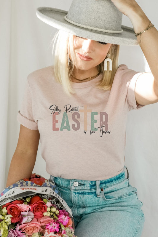 Peach “Silly Rabbit Easter is for Jesus” tshirt