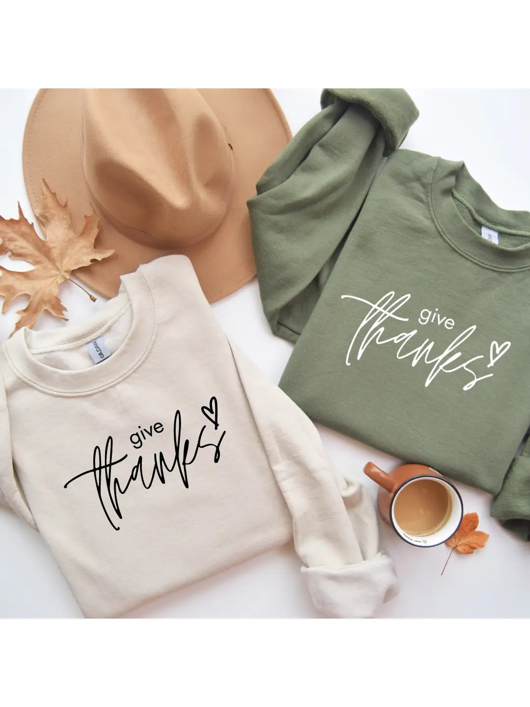 “Give Thanks” Sweatshirt - Military Green