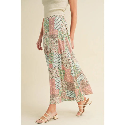Pink & Mint Patchwork Maxi Skirt