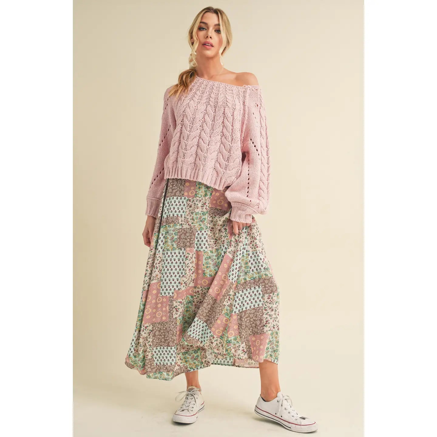 Pink & Mint Patchwork Maxi Skirt