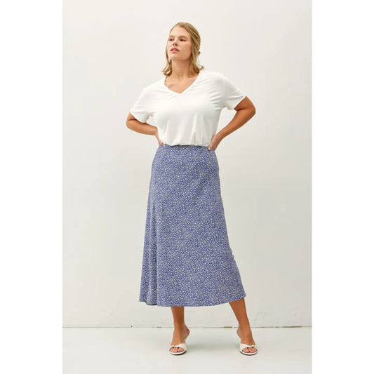 Blue Floral Midi Skirt