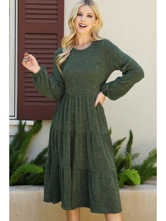 Green Knit Long Sleeve Midi Dress