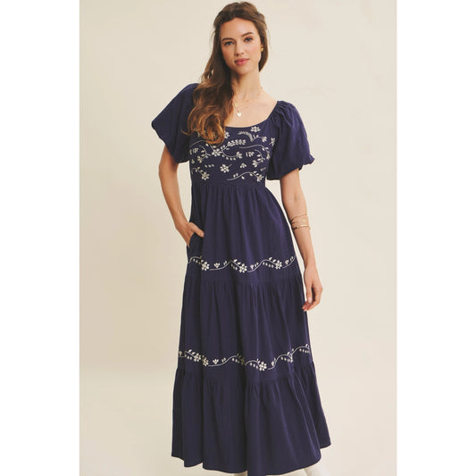 Navy Embroidered Maxi Dress