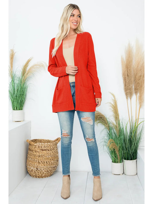Rust Brushed Waffle Cardigan