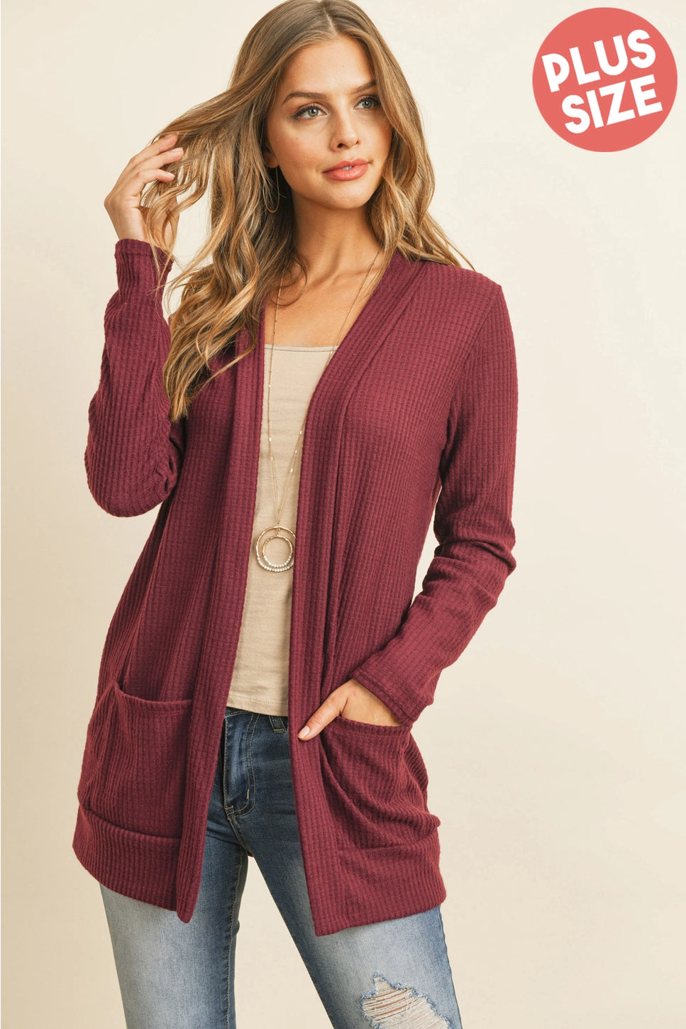 Burgundy Brushed Waffle Cardigan