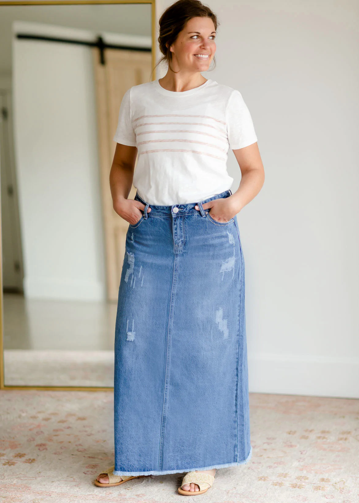 “Elisha” long patchy denim
