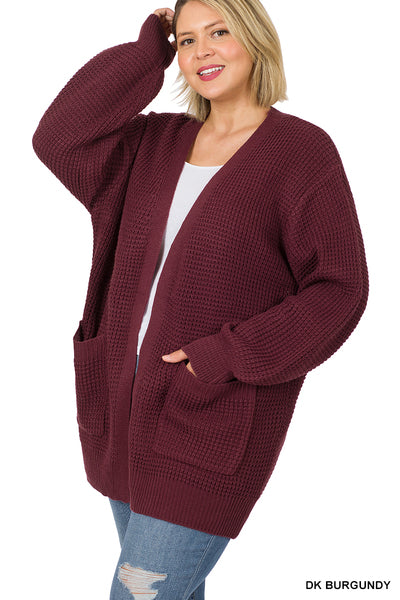 Dark Burgundy Waffle Cardigan