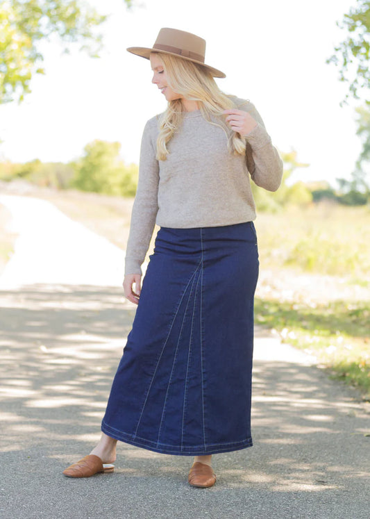 “Linda” Dark Wash a-line denim skirt